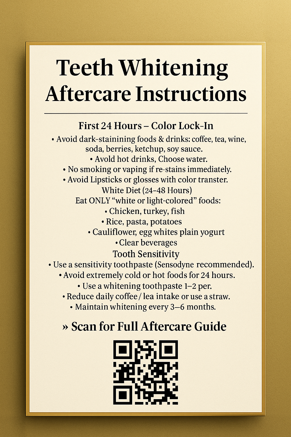 Teeth Whitening Aftercare QR Card (Downloadable PDF)